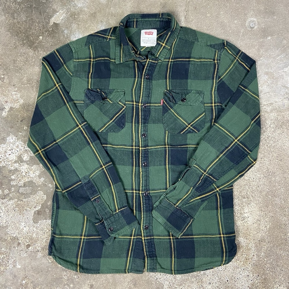 Levi's Button Down Shirt Size Small Green Yellow Plaid Long Sleeve Casual Wear